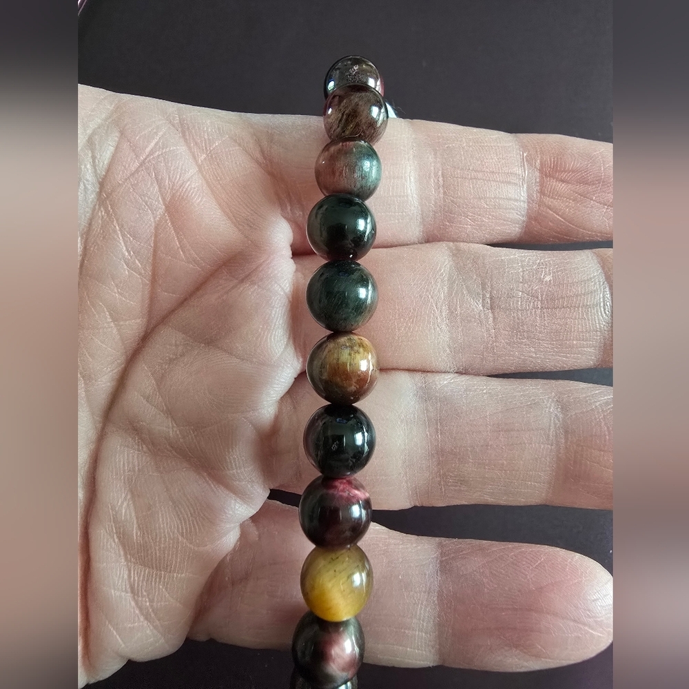 8mm Peacock Tiger Eye Bracelet ON SALE - Picture 6 of 9